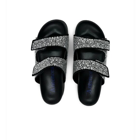 Crystal footbed sandals, handmade Italy, Designer Antenora 5.5,6,6.5,7,7.5,8.8,9 - Picture 1 of 2